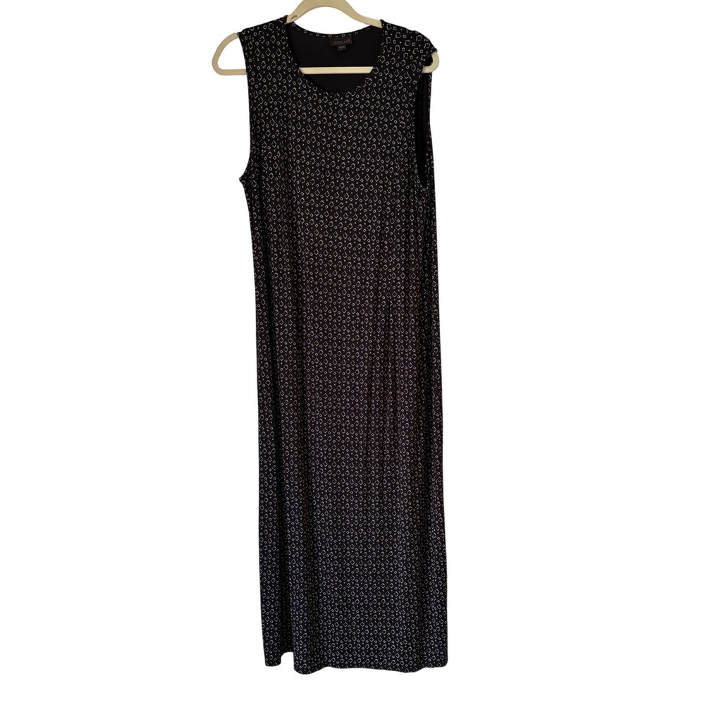 J. Jill Wearever‎ Sleeveless Maxi Dress Black White Geometric Diamond Large L
